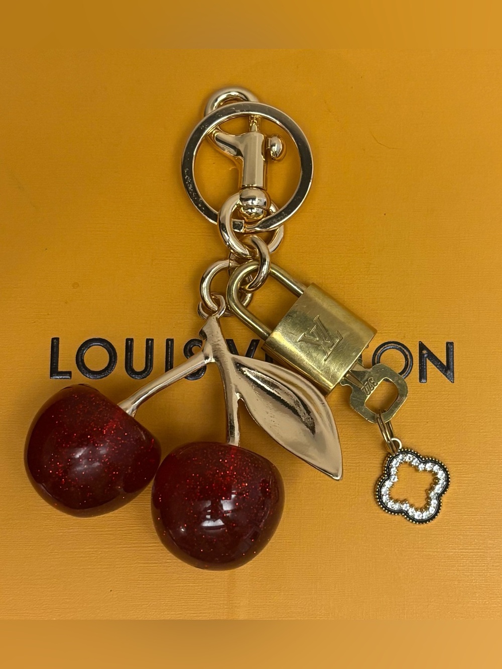 AUTHENTIC LOUIS VUITTON BRASS LOCK AND KEY #322, CHERRY BAG CHARM, 4.5 INCHEs